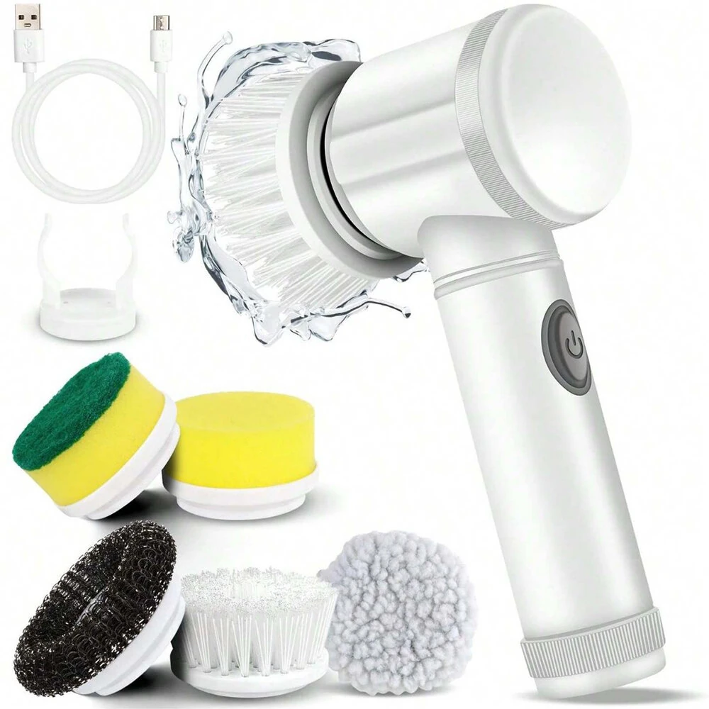 Electric Cleaning Brush Kitchen Bathroom Multifunctional Cleaner Electric Scrubber Bathroom Cleaning Brush USB Rechargeable with 5 Replaceable Brush Heads (image for) Electric Cleaning Brush Kitchen Bathroom Multifunctional Cleaner Electric Scrubber Bathroom Cleaning Brush USB Rechargeable with 5 Replaceable Brush Heads